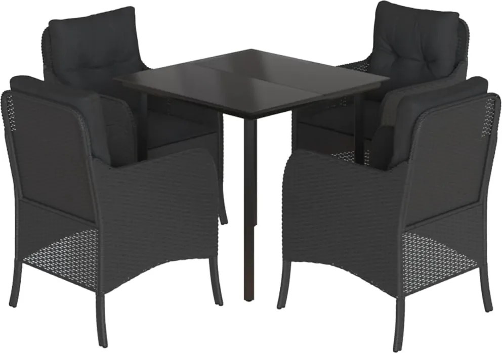 vidaXL Set mobilier de grădină cu perne, 5 piese, negru, poliratan