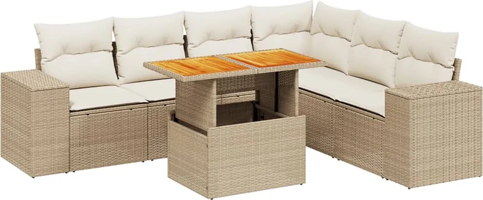 vidaXL Set canapele de grădină, 7 piese, cu perne, bej, poliratan
