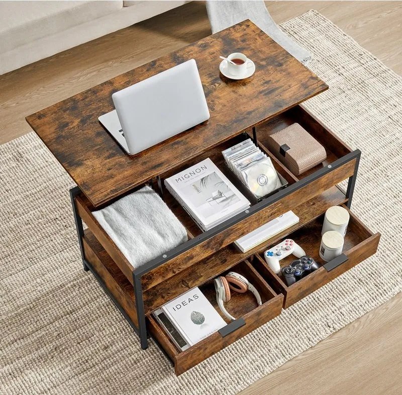 Masă de cafea reglabilă pe înălțime GASPAR, 50x100x(48-63)cm, maro/negru Vasagle