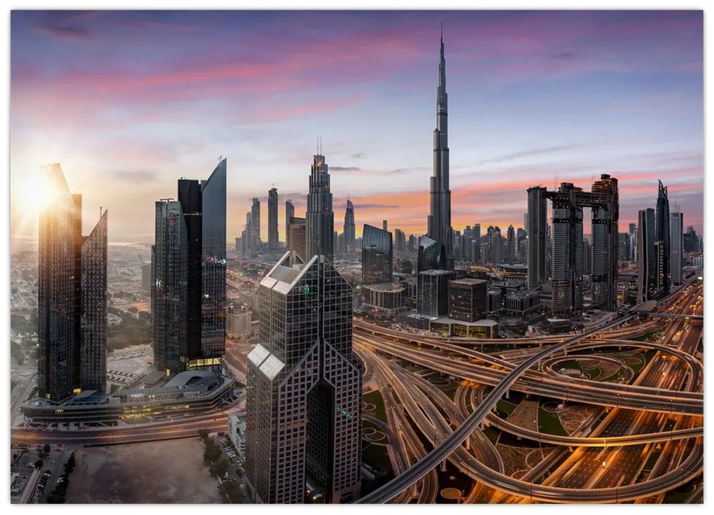 Tablou pe sticlă - Panorama din Dubai (70x50 cm)