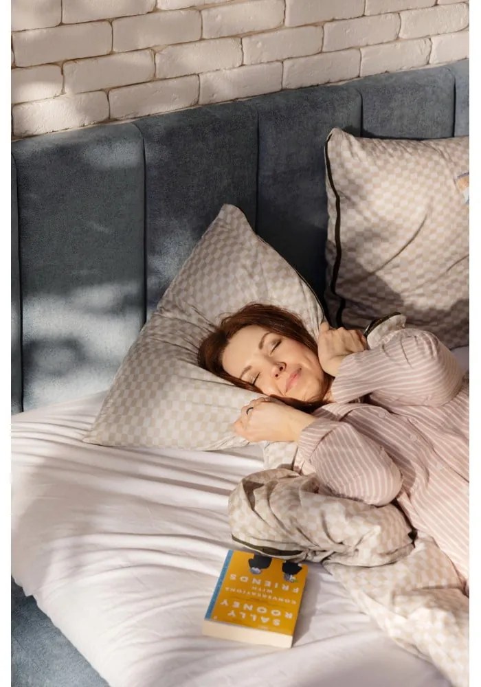 Pat matrimonial albastru tapițat cu spațiu de depozitare cu somieră 160x200 cm Thessa Bold Line – Bonami Selection