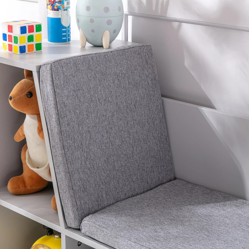 HOMCOM 2 în 1 raft pentru copii Raft + Bancă cu pernă 103 cm × 30 cm × 62 cm Alb + Gri | Aosom Romania