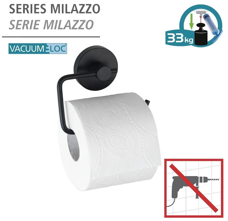 Suport pentru hârtia de toaletă Wenko Vacuum-Loc® Milazzo, negru