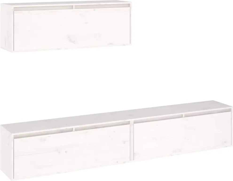 vidaXL Set dulap TV, 3 buc., alb, lemn masiv de pin