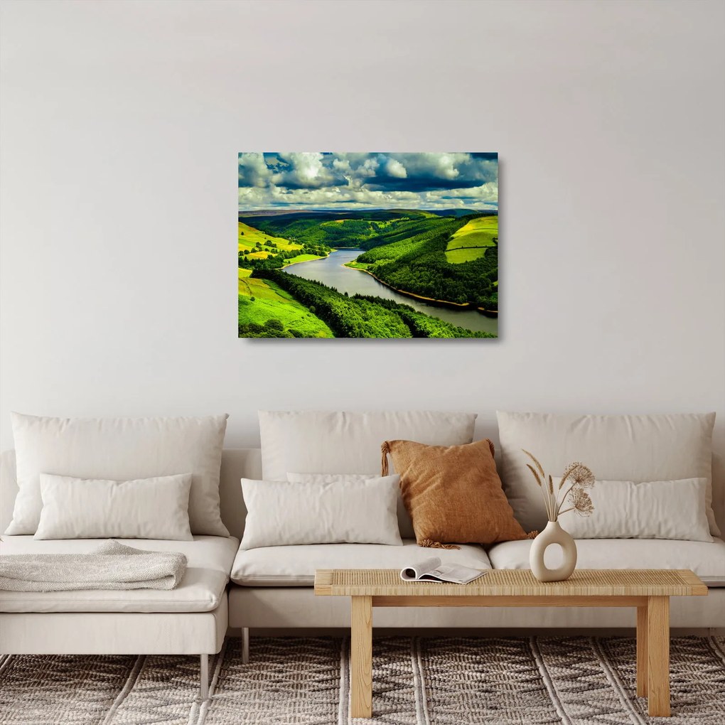 Tablou pe sticlă - Peisaj verde (70x50 cm)