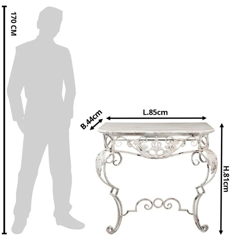 Consolă shabby chic, din fier forjat, finisaj alb antichizat, Clementine