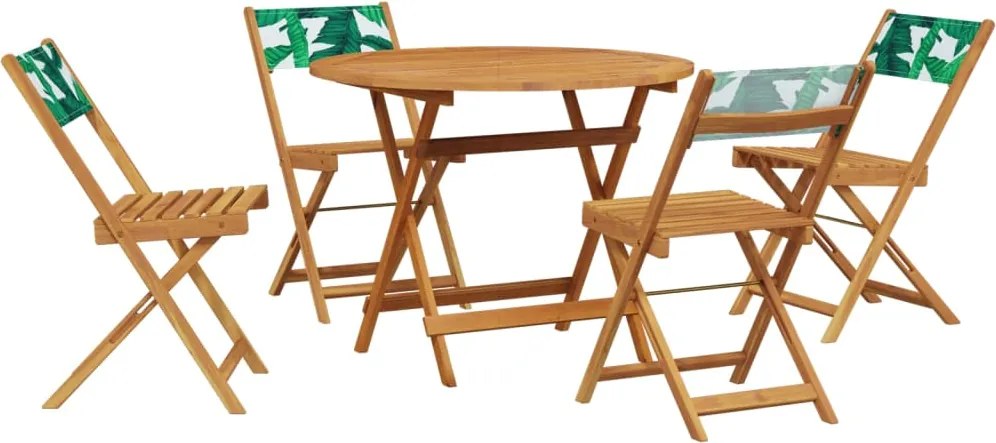 vidaXL Set mobilier de grădină 5 piese textil model frunze/lemn masiv