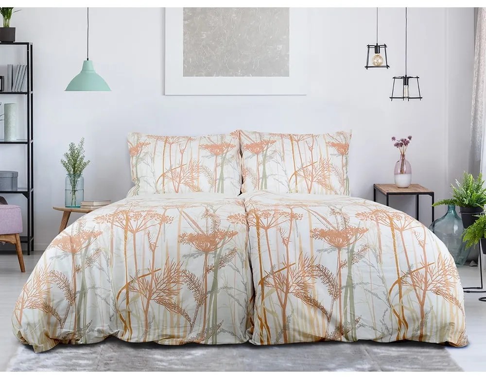 Lenjerie de pat albă/teracotă din țesătură crep pentru pat de o persoană 140x200 cm Caraway – B.E.S.