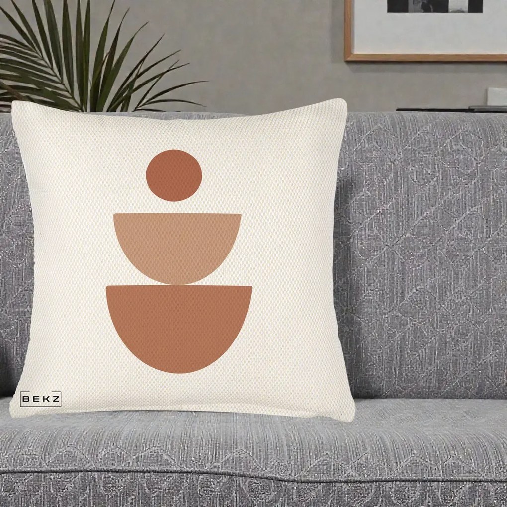 Perna Decorativa Geometric Boho Semicerc Stivuit, 40x40 cm, Crem Reliefat, Husa Detasabila, Perna Inclusa, BEKZ®