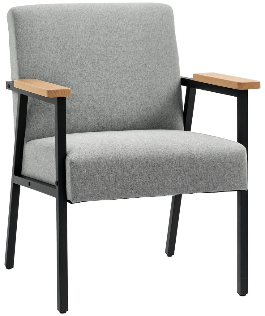 HOMCOM Fotoliu de accent în design scandinav, fotoliu de repaus, fotoliu de accent, aspect de in, lemn de cauciuc, Gri + Negru + Maro | Aosom Romania