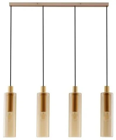 Lustra cu 4 pendule metal auriu, sticla chihlimbar ZOELLA