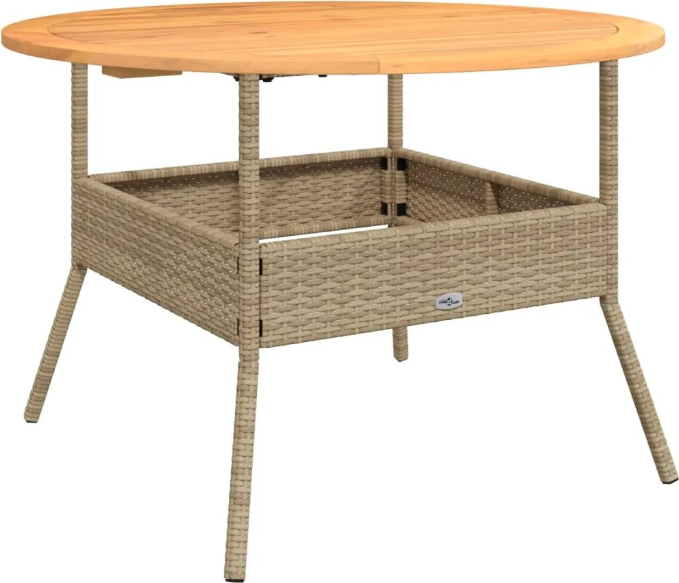 vidaXL Masă grădină, blat din lemn acacia, bej, Ø110x71 cm poliratan