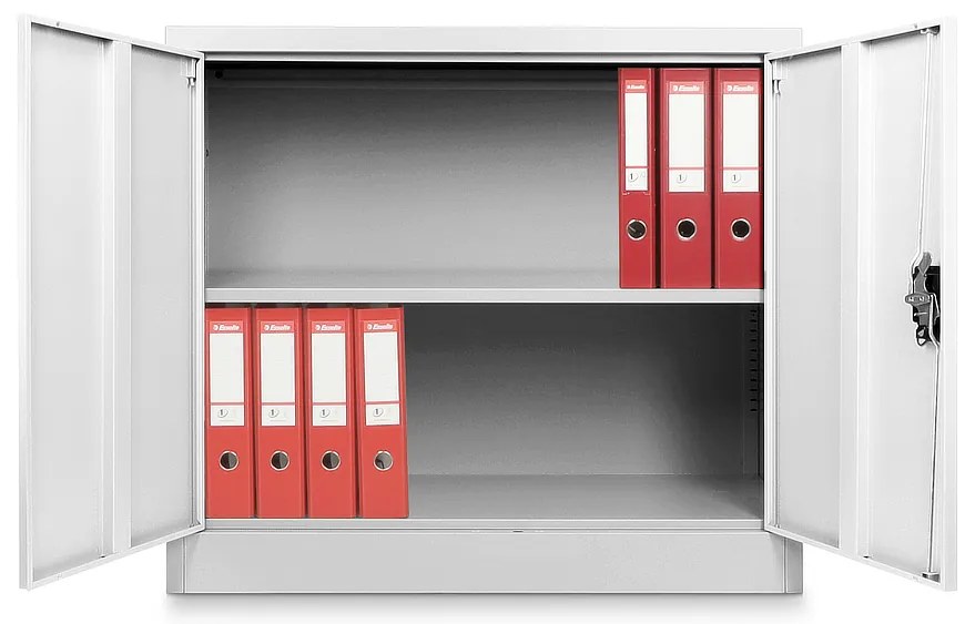 Dulap metalic universal jos 90 x 40 x 80 cm, încuietoare cilindrică, gri - ral 7035