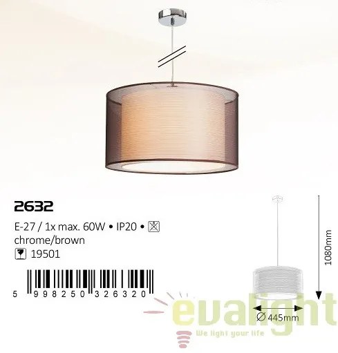 Lustra, Pendul design modern, finisaj crom/ maro, diametru 44,5cm, Anastasia 2632 RX