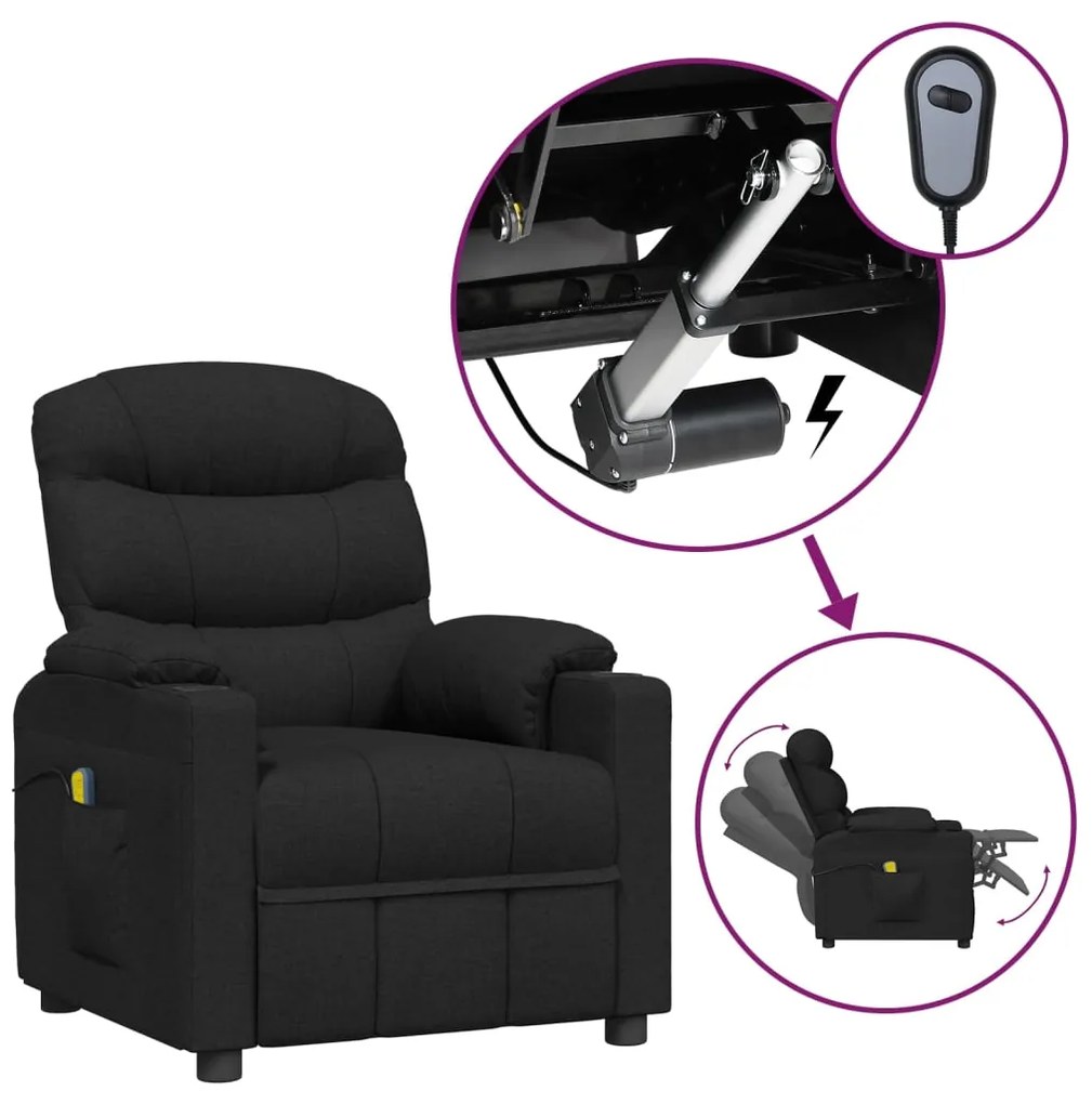 3143505 vidaXL Fotoliu de masaj electric rabatabil, negru, textil
