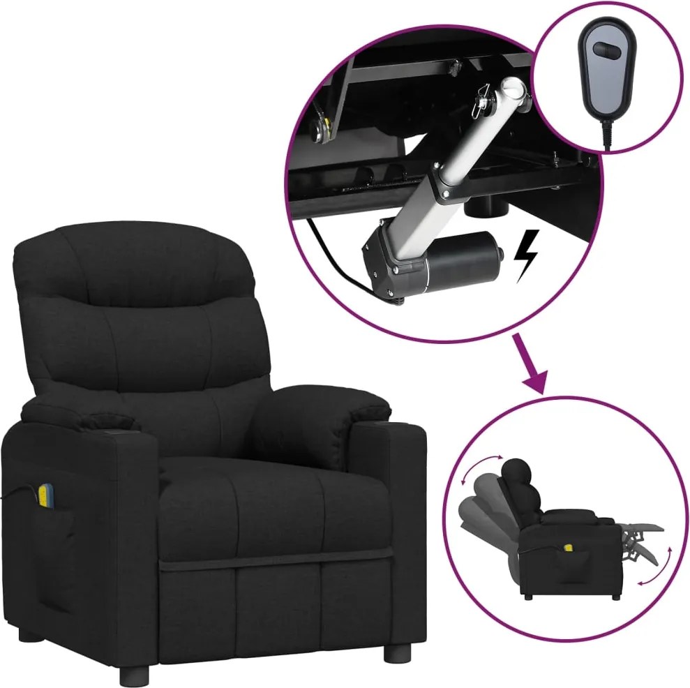 vidaXL Fotoliu de masaj electric rabatabil, negru, textil