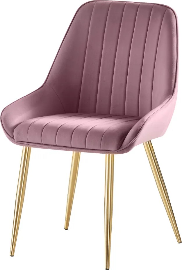 Scaun de dining, roz ţesătură Velvet/gold crom-auriu, PERLIA