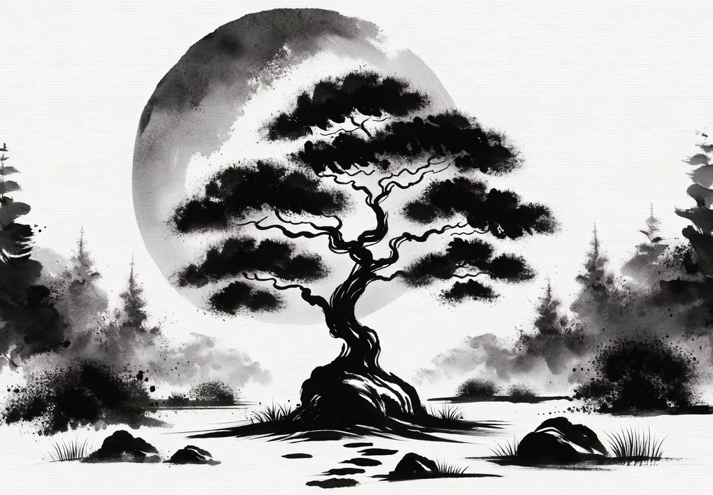 Fototapet - Bonsai alb-negru (147x102 cm)