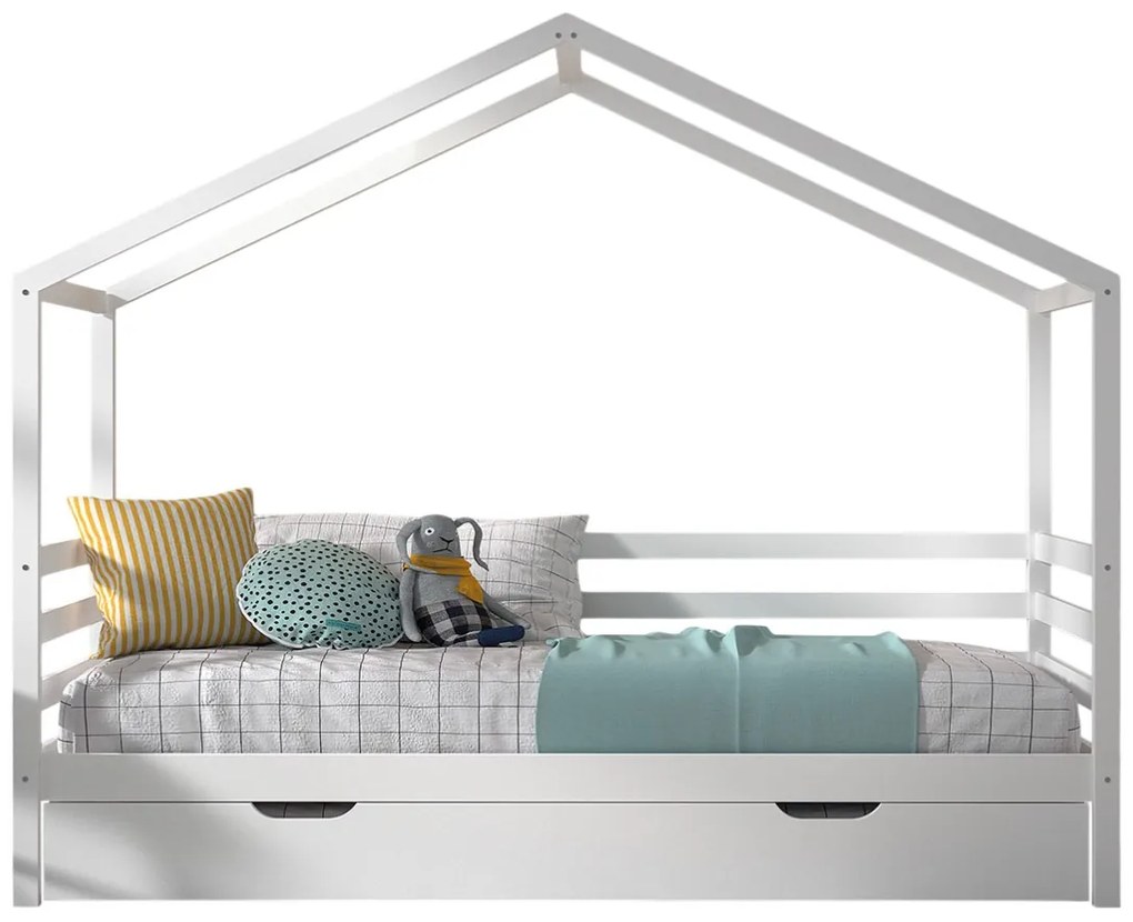 Pat Căsuță cu Design Modern, cu Sertar, Alb, Pin Masiv – Dallas – Vipack