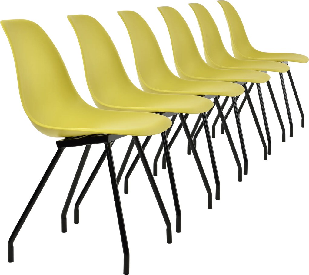 [en.casa]® Set Modern 6 scaune bucatarie, en.casa, 83 x 46 cm, plastic PP, galben-mustar