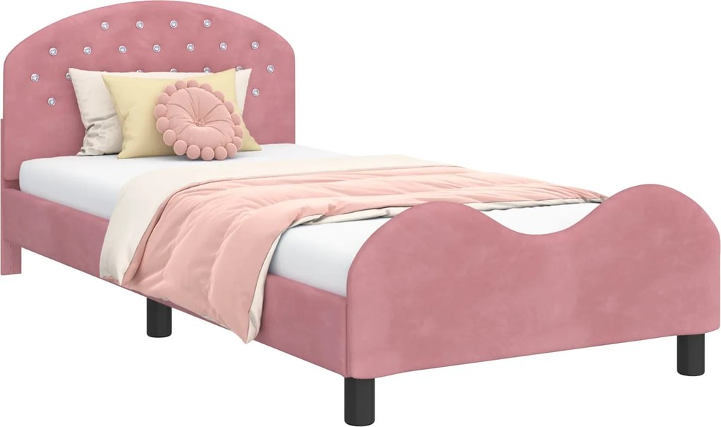 vidaXL Cadru de pat pentru copii cu spătar Roz 90 x 190 cm Catifea