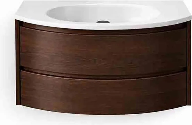 Set dulap baza suspendat KolpaSan Joy 2 sertare 80 cm finisaj dark oak cu lavoar alb