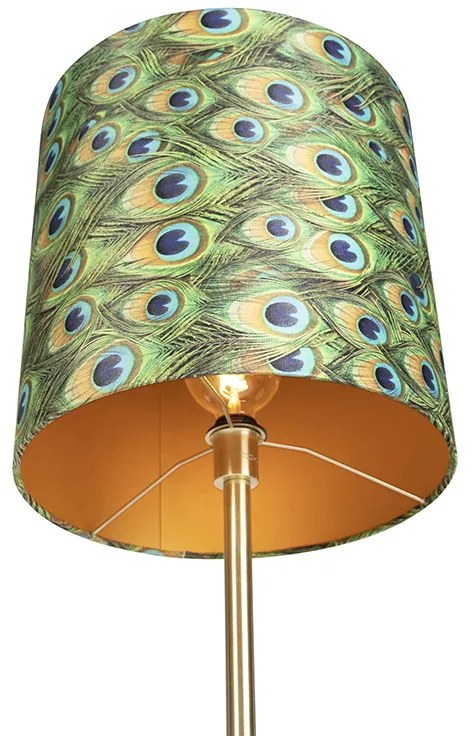 Lampă de podea din alamă cu abajur cu motive de păun 40 cm - Simplo