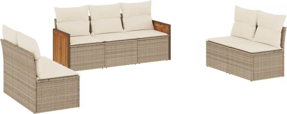 vidaXL Set canapele de grădină, 7 piese, cu perne, bej, poliratan