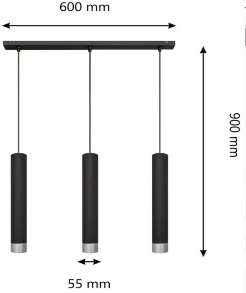 Lustră LED pe cablu TUBA 3xGU10/4,8W/230V negru/crom lucios