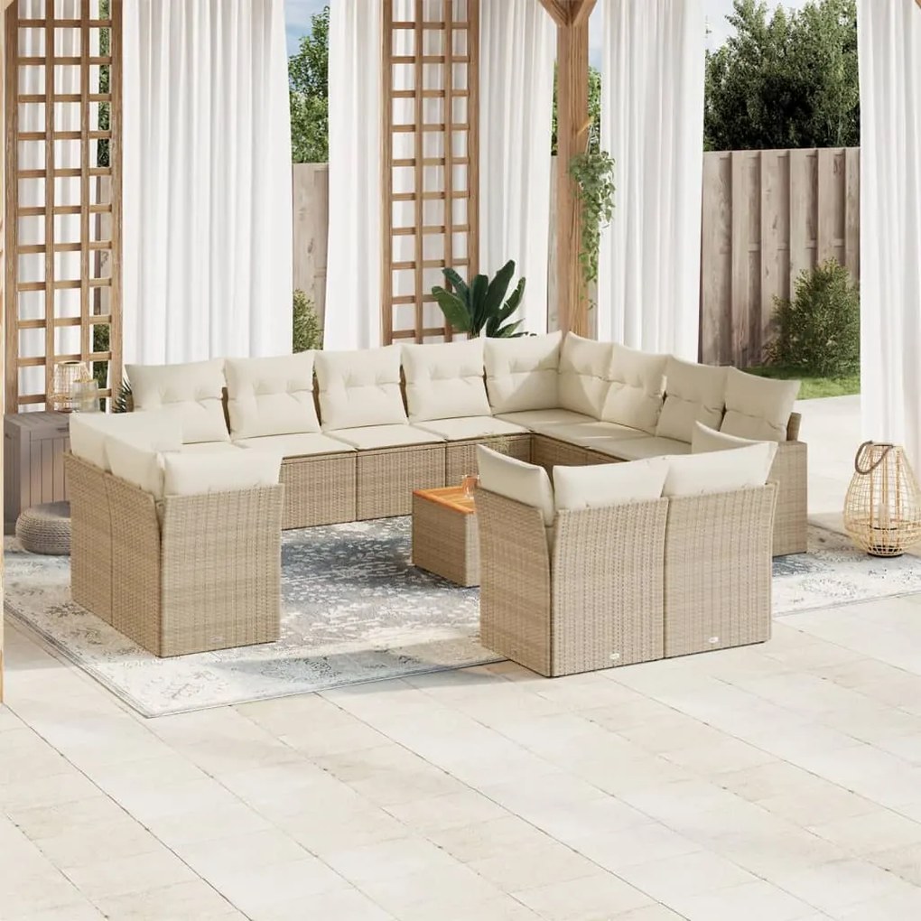 vidaXL Set canapele de grădină, 13 piese, cu perne, bej, poliratan