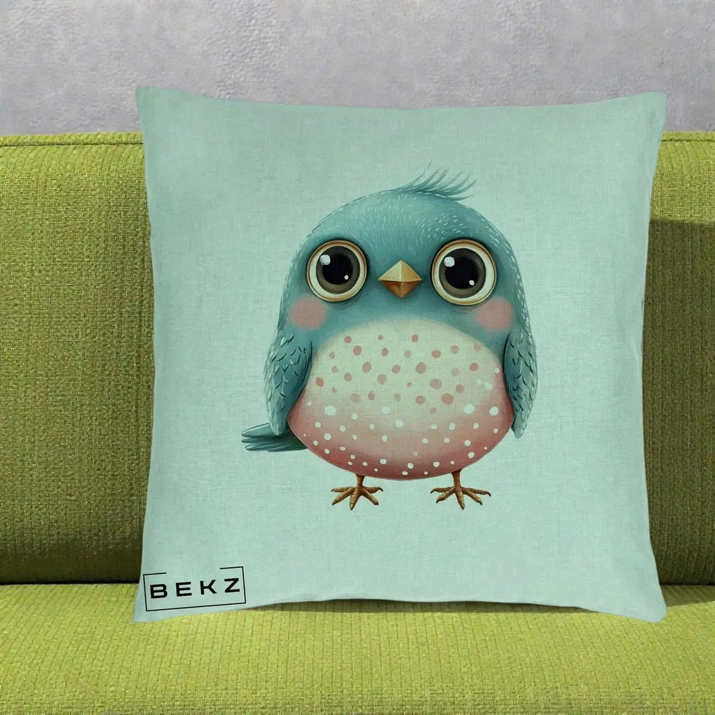 Perna Decorativa Pasare Teal-Roz cu Pete, 40x40 cm, Verde Menta, Husa Detasabila, Perna Inclusa, BEKZ®