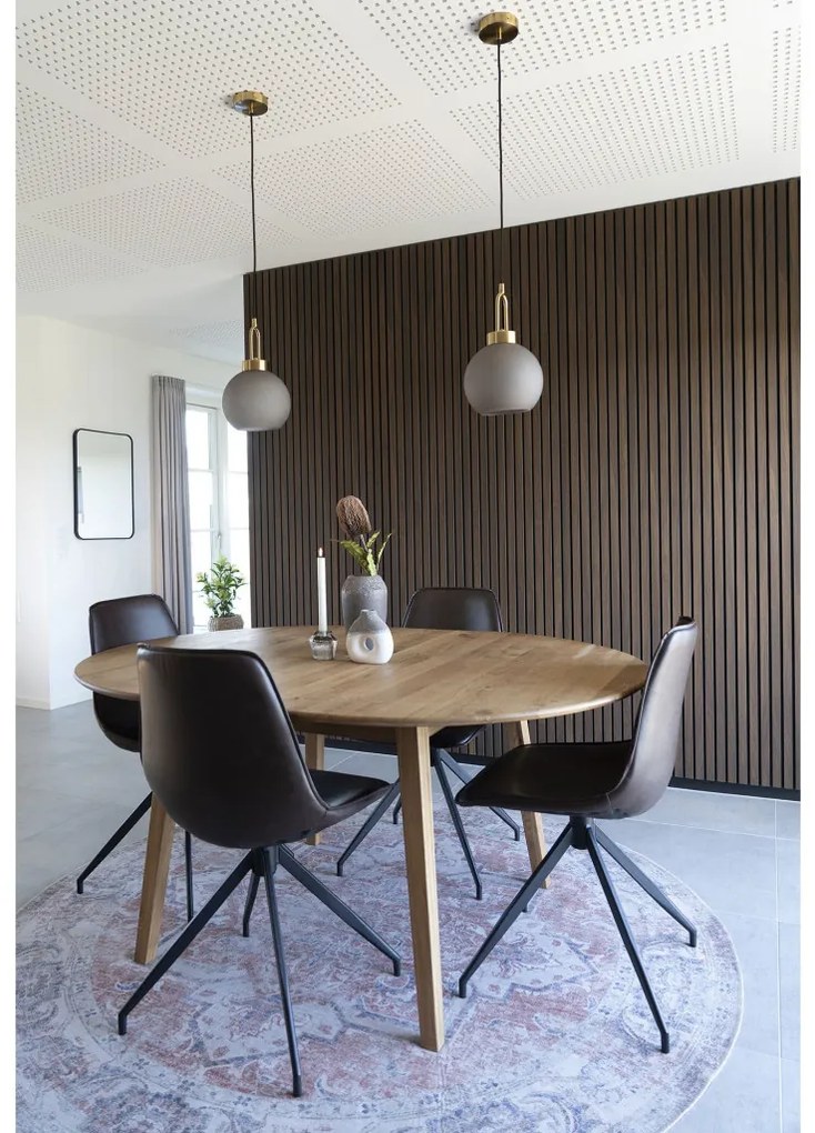 Lampă suspendată Luton, sticlă fumurie mată, soclu din cupru, sferică, 20 cm, cablu textil 150 cm