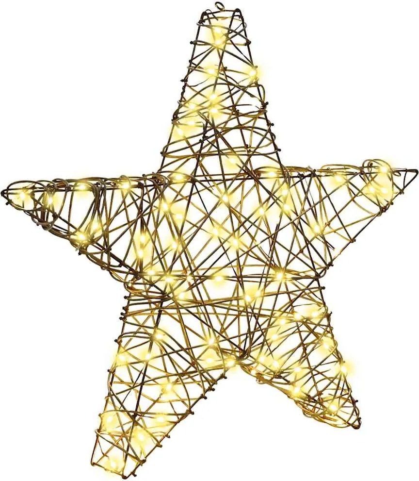 vidaXL Stea 3D cu 50 LED Alb cald 55 x 52.5 x 9 cm Ratan