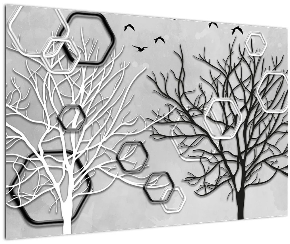 Tablou abstract cu pomi (90x60 cm)