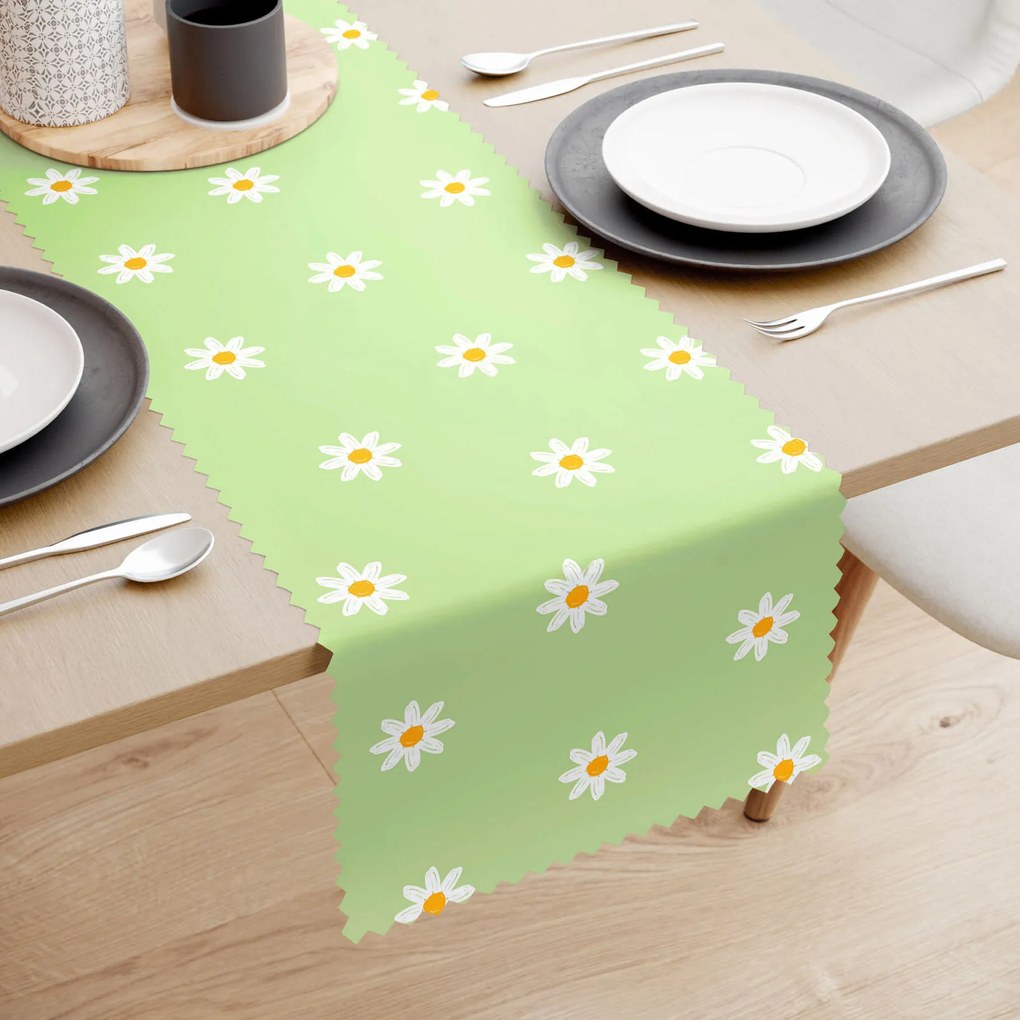 Goldea napron de masă teflonat - margarete pe verde 50x140 cm