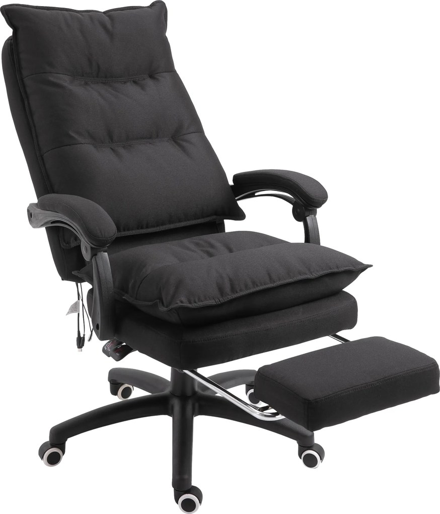 Vinsetto Scaun Birou cu Masaj, cu Înălțime Reglabilă, 6 Puncte de Masaj și Telecomandă, 70x62x120-130 cm, Negru | Aosom Romania