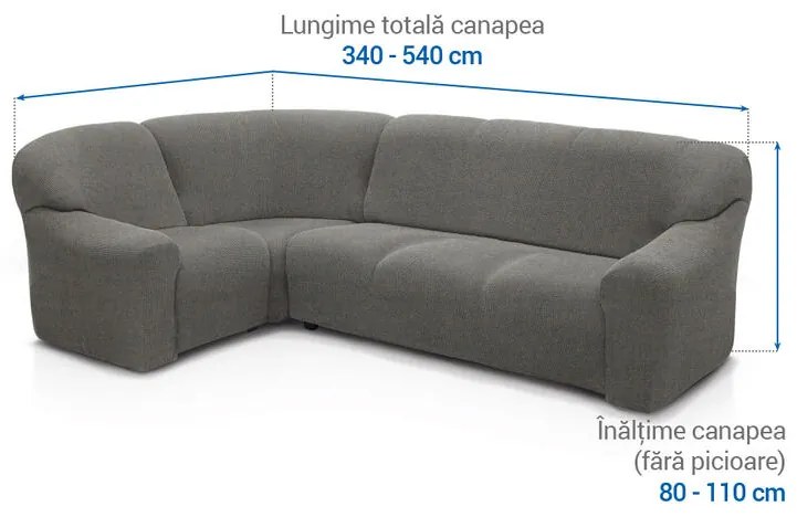 Huse super elastice HARMONIA gri colțar (l. 340 - 540 cm)