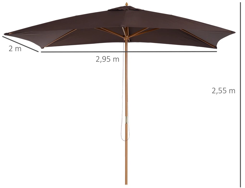 Outsunny Umbrelă Pătrată Exterior, Cadru Lemn, 2x2.95x2.55m, Maro Deschis | Aosom Romania