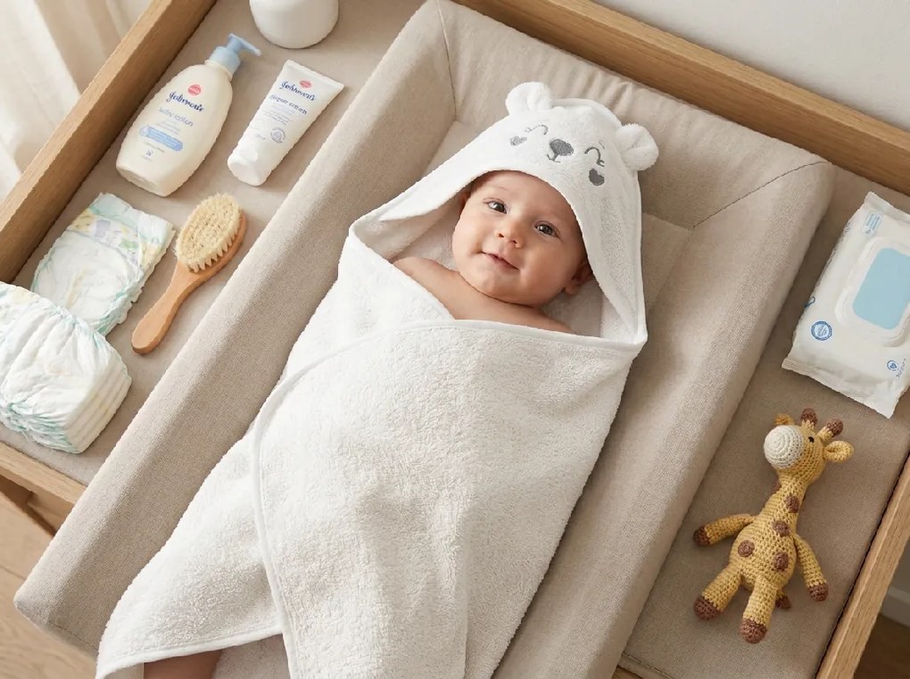 Prosop de copii cu gluga NUBI 75x75 cm, alb