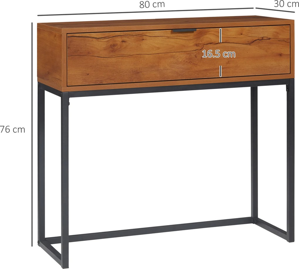 HOMCOM Consola pentru hol cu sertar, masa consola din lemn cu picioare din otel, 80x30x76cm, maro si negru | Aosom Romania