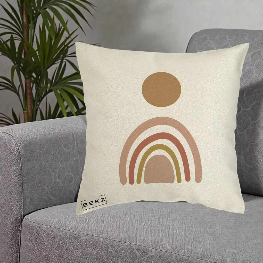 Perna Decorativa Boho Rainbow Sun, 40x40 cm, Ecru, Husa Detasabila, Perna Inclusa, BEKZ®