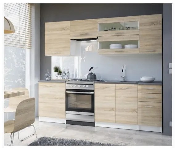Bucatarie, 2,4 m, GLOBAL299 - alb/stejar sonoma