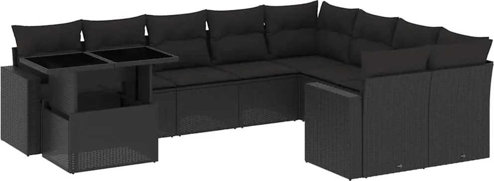 vidaXL Set canapele de grădină cu perne, 10 piese, negru, poliratan