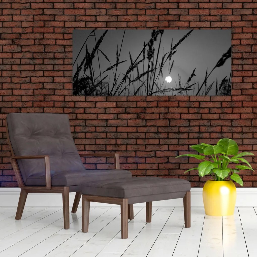 Tablou - Pajiște cu apus de soare (120x50 cm)