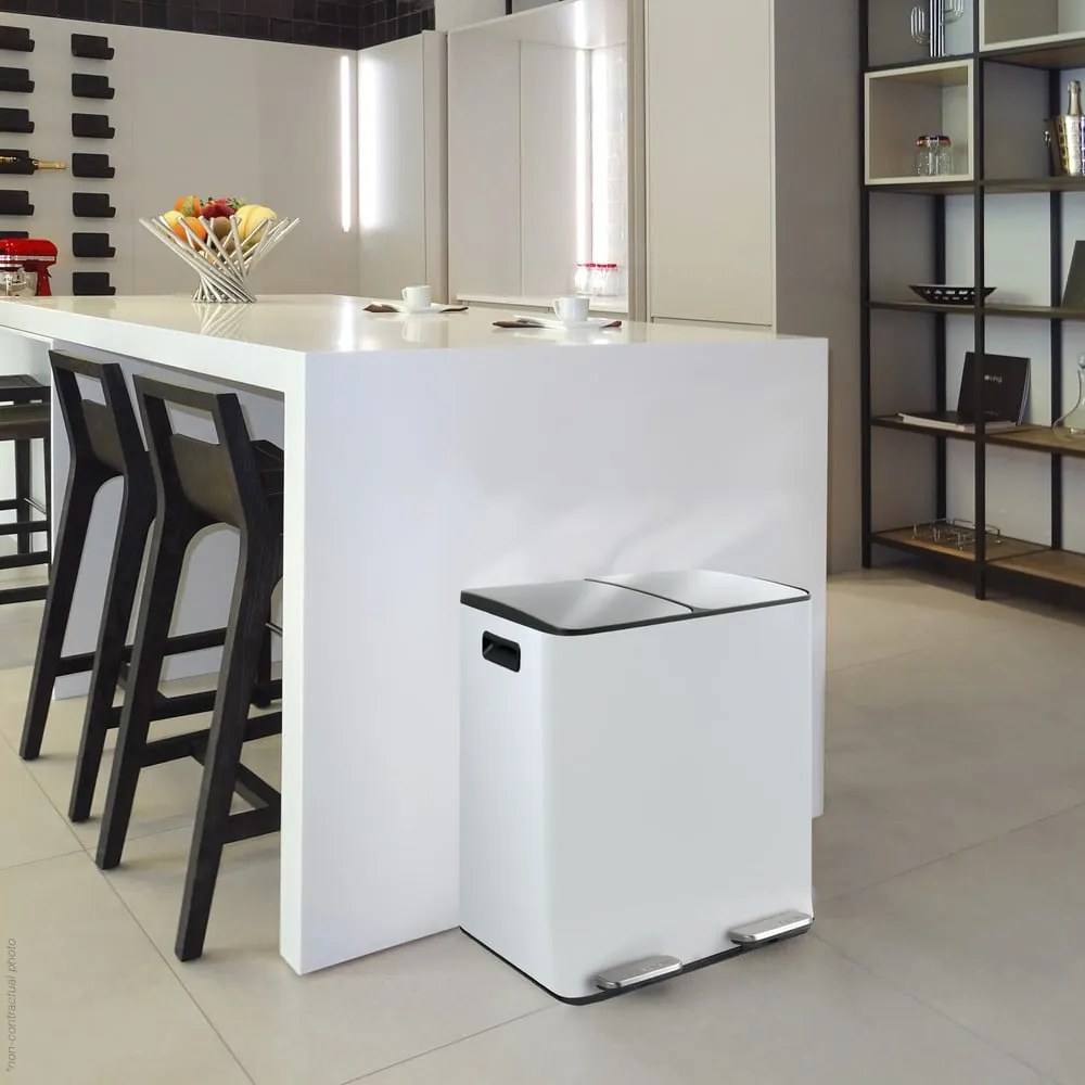 Coș de gunoi alb mat pentru reciclare/cu pedală 2x20 l din oțel Aliya – Spirella
