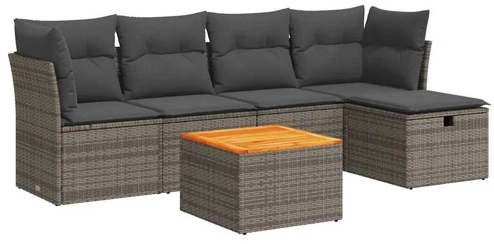 3325756 vidaXL Set mobilier grădină cu perne, 6 piese, gri, poliratan