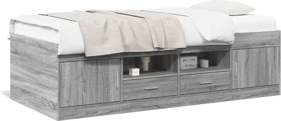 vidaXL Pat de zi cu sertare fără saltea, gri sonoma, 90x200 cm