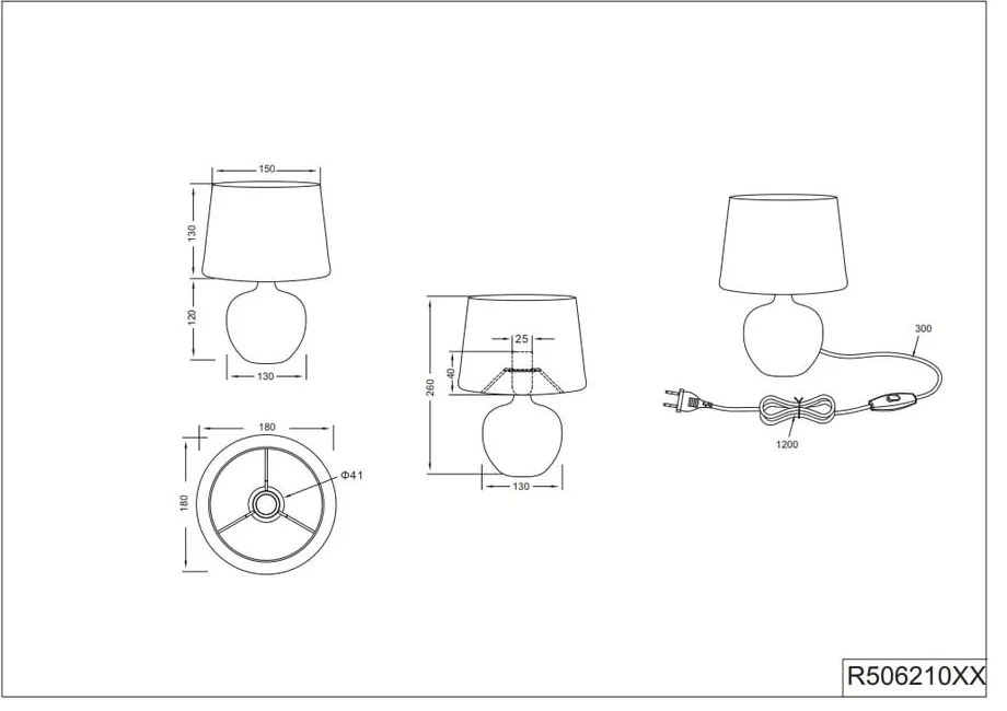 Veioză din ceramică și pânză Reality Luxor, înălțime 26 cm, negru