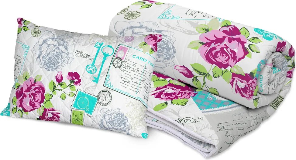 Set Alcam, Rose, perna microfibra 50x70 cm si pilota matlasata 140x200 cm