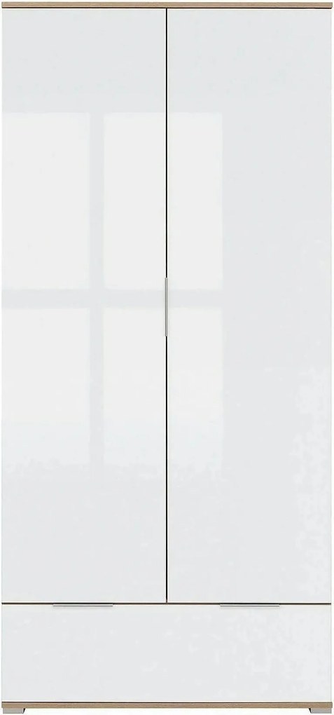 Dulap ZELE, alb lucios/stejar wotan, PAL, cu 2 usi, 91x57x195 cm